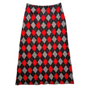 Kristin Nicole Womens A-Line Midi Skirt Large Red Argyle Knit Retro Classic Y2K